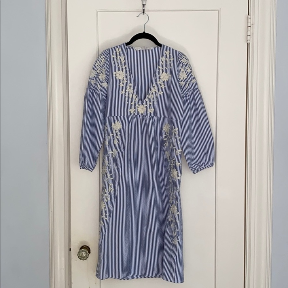 Zara striped midi dress with embroidery XS